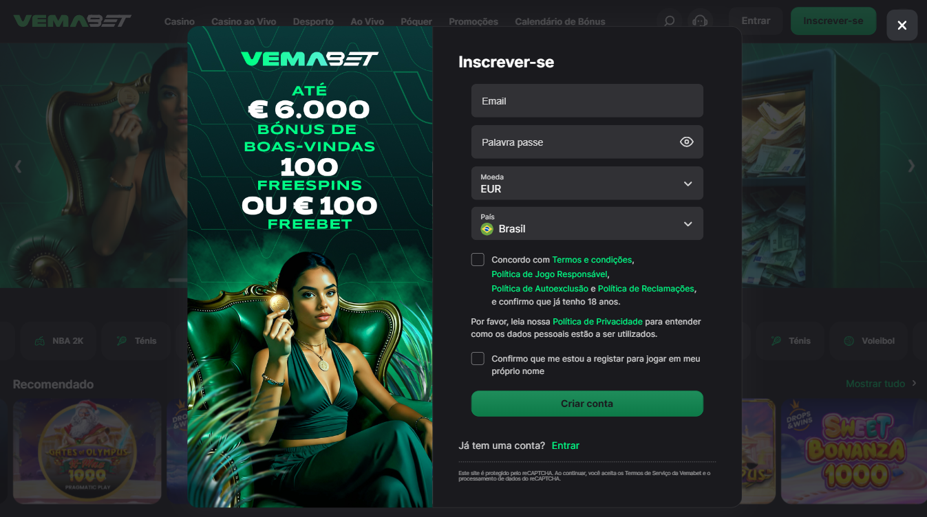 VemaBet Casino Login e Register